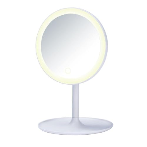 Wenko cosmetico a LED Turro, 16,5 x 16,5 cm, Superficie Specchio: 18 cm, Bianco, 18 x 18 x 28 cm