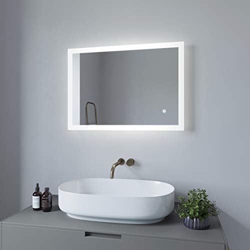 AQUABATOS ® Specchio da bagno, 70 x 50 cm, con illuminazione, LED touch, luce bianca fredda, 6400 K, dimmerabile, anti-appannamento