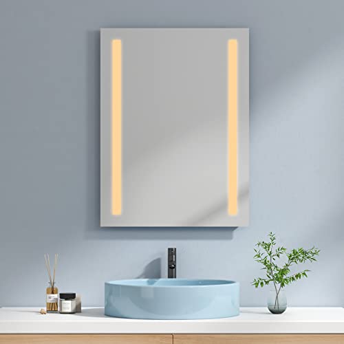 EMKE Specchio da bagno LED 60 x 80 cm con luce bianca calda specchio da parete