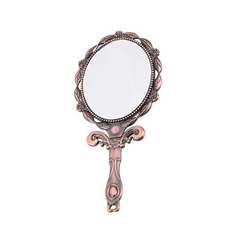 minkissy Specchio da tavolo pieghevole, in metallo, ovale, per uso in casa, in bronzo