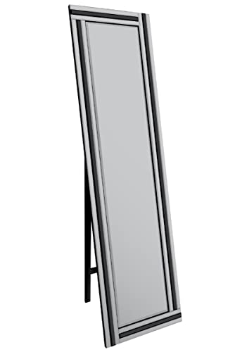 MirrorOutlet Tripla smussatura grande veneziana Cheval autoportante nero e specchio 150 x 40 cm  senza cornice