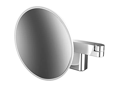 Emco Evo LED specchio cosmetico e rasatura sul braccio a doppia articolazione, specchio cosmetico rotondo con illuminazione per montaggio a parete, specchio ingranditore regolabile (5x)