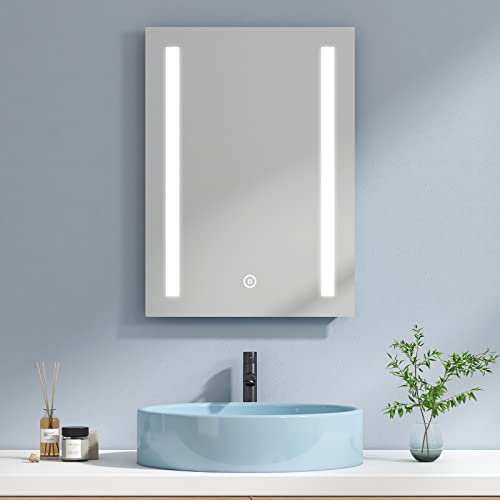 EMKE Specchio da bagno LED 50 x 70 cm con interruttore tattile + anti-appannamento, luce bianca fredda specchio da parete