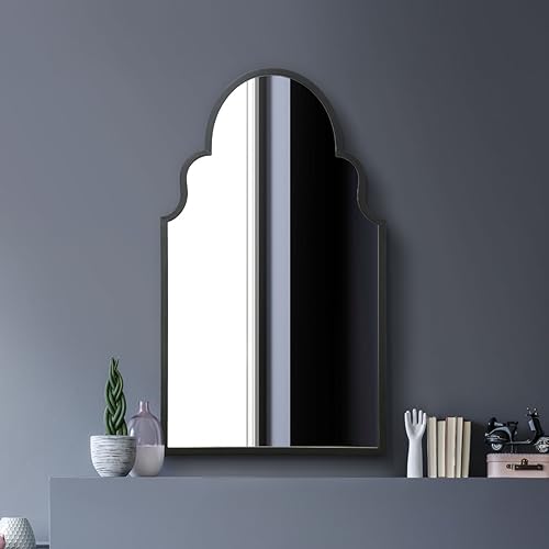 MirrorOutlet The Arcus Specchio da parete ad arco moderno con cornice in metallo nero, 104 x 61 cm, cornice nera