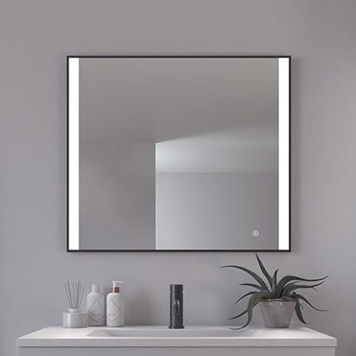 Loevschall Libra Specchio quadrato con illuminazione   Specchio LED con interruttore touch 800 x 700   Specchio da bagno con illuminazione a LED   Specchio da bagno regolabile con illuminazione