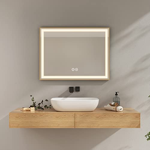 EMKE Specchio luminoso per bagno a LED con illuminazione + interruttore tattile + anti-appannamento + luce naturale 4300 K 80 x 60 cm