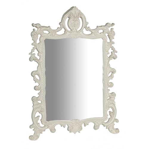 Biscottini Specchio bagno cornice barocca L85xPR9xH113,5 cm Specchio grande da parete Specchio da parete bianco -Specchio vintage da parete