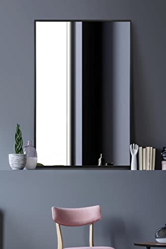 MirrorOutlet The Artus Specchio da parete moderno con bordi in alluminio, 90 x 60 cm, colore: Nero