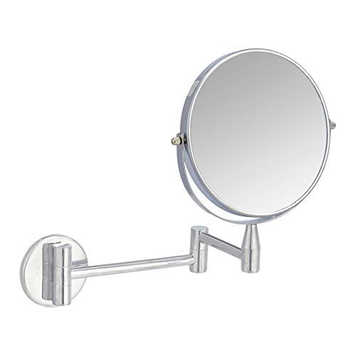Amazon Basics Rotondo Specchio cosmetico da parete, ingrandimento 1x/5x, Cromo, 15.2 x 1.18 cm