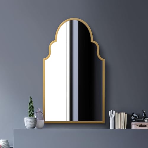 MirrorOutlet The Arcus Specchio da parete ad arco moderno con cornice in metallo dorato, 104 x 61 cm, cornice dorata