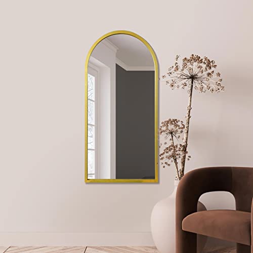 MirrorOutlet The Arcus Specchio da parete ad arco moderno con cornice in metallo dorato 47 "X 23,5" (120 cm x 60 cm) nero. Cornice larga 2 cm e profondità 3 cm