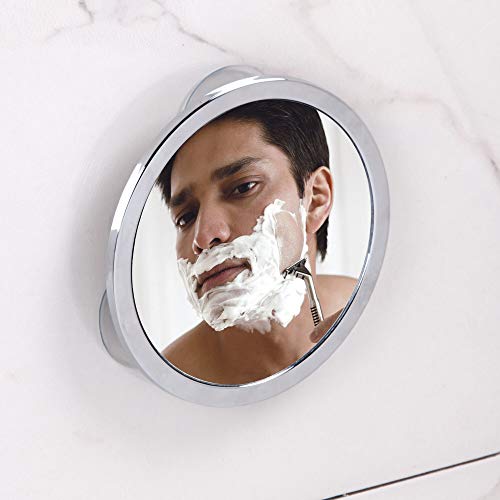 InterDesign iDesign Specchio bagno, Piccolo specchio doccia anti-appannamento in metallo cromato, Specchio con ventosa rotondo per bagno e doccia, argento