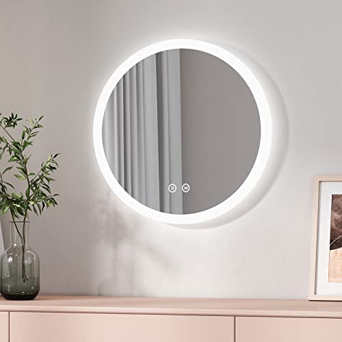 EMKE Specchio da bagno LED rotondo 50 cm, con interruttore tattile + 3 tipi di luci bianco caldo/bianco freddo/neutro