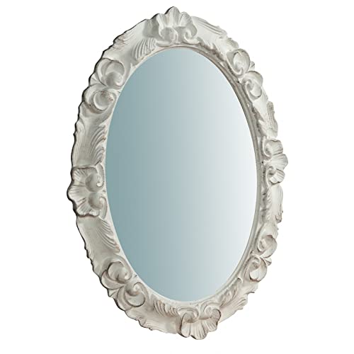 Biscottini Specchio da Parete Stile Shabby in Legno con Finitura Bianca Anticata, Misure L 50 x Pr 4 x H 65 cm, Prodotto in Italia