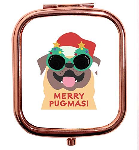 Creative Specchio compatto quadrato con scritta "Merry Pugmas", colore: Oro rosa