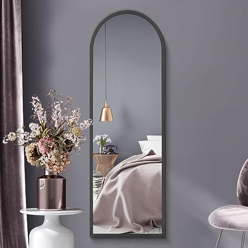 MirrorOutlet The Arcus Specchio da parete con cornice nera a figura intera, 160 x 53 cm, vetro argento con retro nero per tutte le stagioni