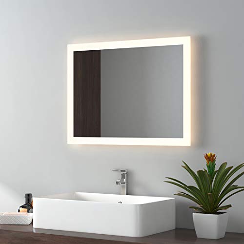 EMKE Specchio da bagno a LED, 45 x 60 cm, luce bianca calda e luce bianca fredda, con pulsante