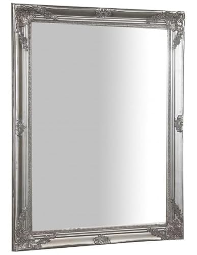 Biscottini Specchio da parete L62,5xPR4,5xH82,5 Made in Italy Specchio shabby chic Specchiera bagno color argento anticato Specchio vintage da parete
