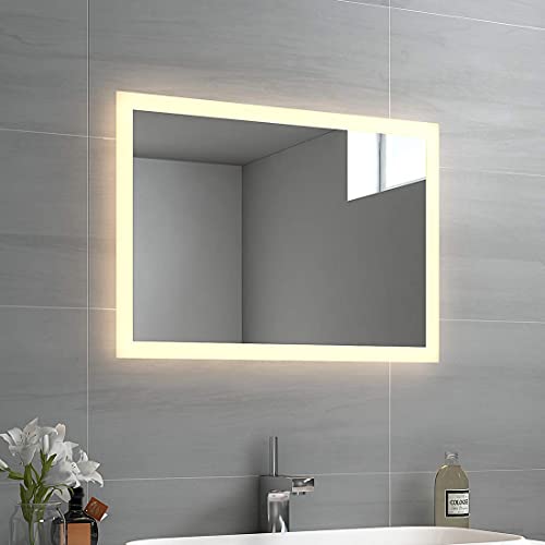 EMKE Specchio da bagno a LED, 50 x 70 cm, con illuminazione, bianco caldo, IP44, a risparmio energetico