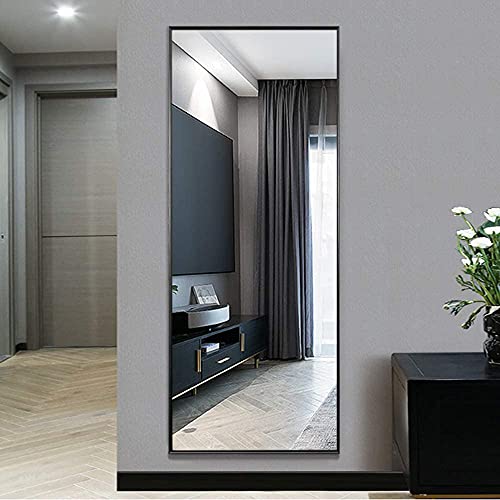 NeuType Specchio da Terra Regolabile con Cornice Rettangolare e Supporto 163 x 54cm Lunga Lega di Alluminio Specchio Figura Intera Specchio da Parete Lungo per Soggiorno, Camera da Letto Nero