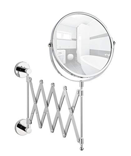 Wenko Power-Loc® specchio ingranditore a parete con braccio telescopico Elegance acciaio inossidabile regolabile, fissaggio senza trapano, 300 % ingrandimento, Acciaio, 18.5 x 35.5 x 56 cm, Cromo