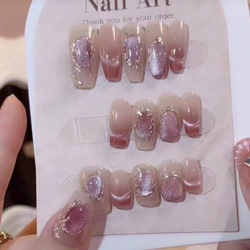 NALoRa Armatura da indossare a mano specchio magico occhio di gatto francese rosa eleganza esplosiva flash indossabile nail art staccabile (dimensioni: lungo, colore: L)