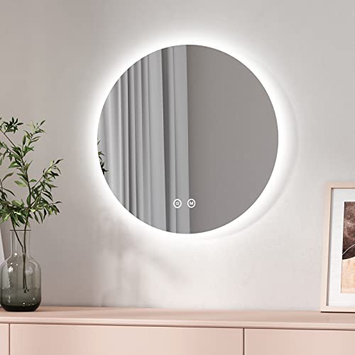 EMKE Specchio da bagno LED rotondo 50 cm, con interruttore tattile + 3 tipi di luci bianco caldo/bianco freddo/neutro