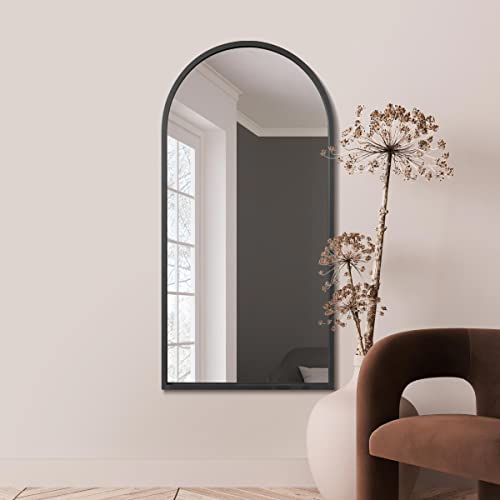 MirrorOutlet The Arcus Specchio da parete con cornice nera a figura intera, 140 cm x 70 cm, con retro nero adatto a tutte le stagioni