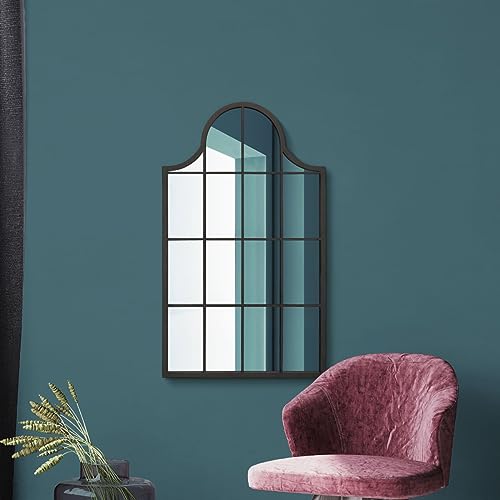 MirrorOutlet The Arcus – Specchio da parete ad arco moderno con cornice in metallo nero, 104 x 62 cm, cornice larga 2 cm e profondità 3 cm.
