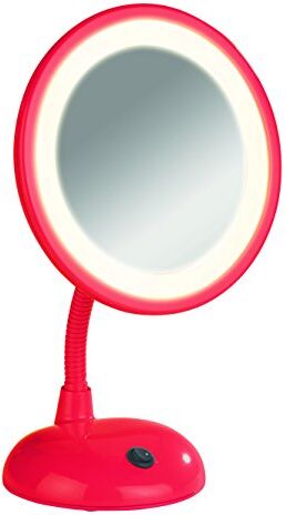 Wenko LED Specchio da trucco Style, Ø 16 cm, 17.5 x 28 x 12 cm, Rosso