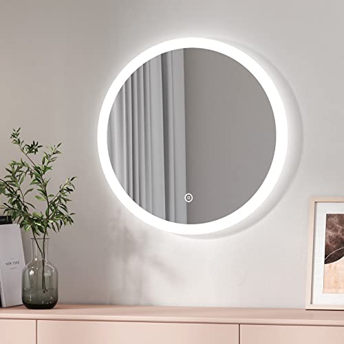 EMKE Specchio da bagno LED rotondo 60 cm, con interruttore tattile + 3 tipi di luci bianco caldo/bianco freddo/neutro