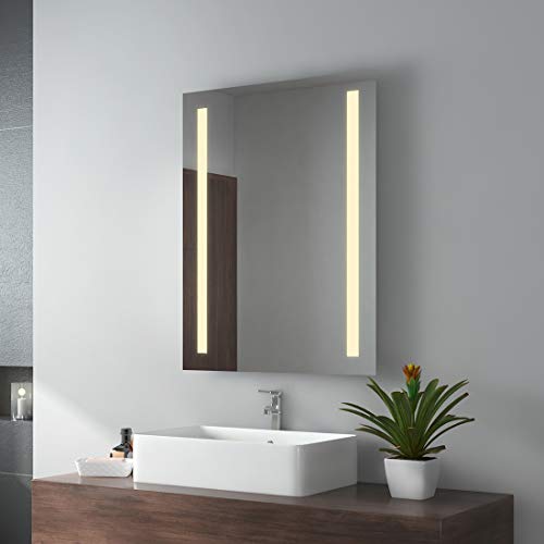 EMKE Specchio da bagno a LED, 60 x 80 cm, con illuminazione, bianco caldo, IP44, a risparmio energetico