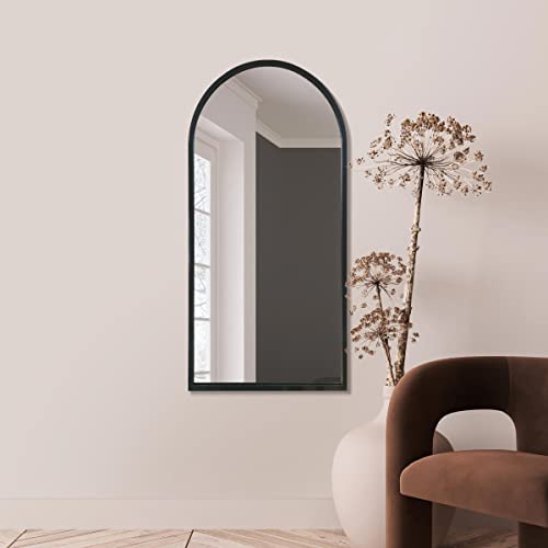 MirrorOutlet The Arcus Specchio da parete ad arco moderno con cornice in metallo nero, 120 x 60 cm, cornice larga 2 cm e profondità 3 cm