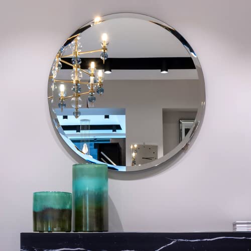 Unique Gold&Chrome Specchio da parete in cristallo, rotondo, senza cornice, 50 cm x 50 cm x 1 cm, 2,3 kg, larghezza bordo smussato, lucidante, moderno, minimalista