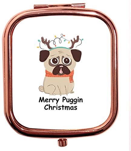 Creative Specchio compatto quadrato con scritta "Merry Puggin", colore: Oro rosa