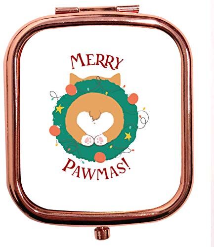 Creative Specchio compatto quadrato con scritta "Merry Pawmas", colore: Oro rosa