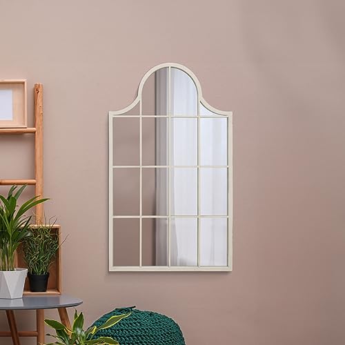 MirrorOutlet The Arcus – Specchio da parete ad arco moderno con cornice in metallo bianco, 104 x 62 cm, colore: nero. Cornice larga 2 cm e profondità 3 cm.