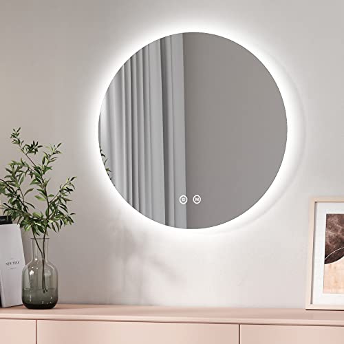 EMKE Specchio da bagno LED rotondo 60 cm, con interruttore tattile + 3 tipi di luci bianco caldo/bianco freddo/neutro