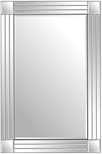 MirrorOutlet Specchio da bagno in stile veneziano, triplo smussato, 91 cm x 61 cm, senza cornice, colore: argento