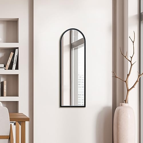 MirrorOutlet The Arcus Specchio da parete ad arco moderno con cornice in metallo nero 47 "X 16" (120 cm x 40 cm) nero. Cornice larga 2 cm e profondità 3 cm