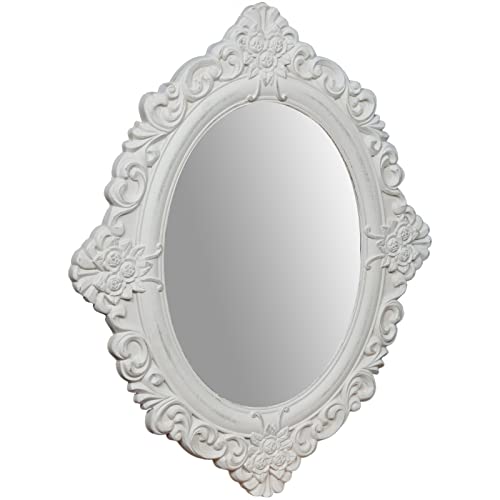 Biscottini Specchiera da parete 58x50x2 cm Specchio shabby chic con cornice bianca anticata Specchio bagno camera e soggiorno Specchio vintage