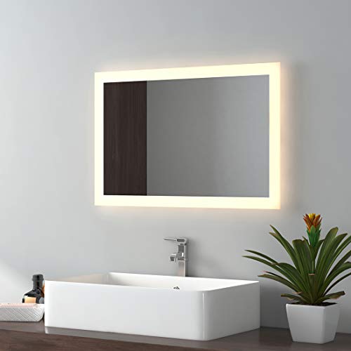 EMKE Specchio da bagno a LED, 40 x 60 cm, con illuminazione, bianco caldo, IP44, a risparmio energetico