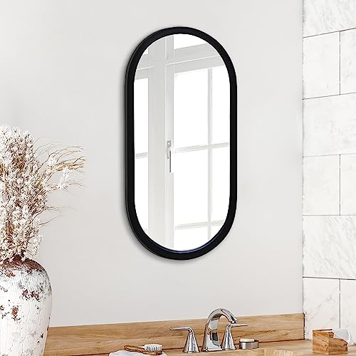 Americanflat Specchio Ovale da 30x61 cm Elegante Specchio Ovale Bagno, Salotto e Camera da Letto con Bordo Nero Specchio da Parete Moderno con Cornice Spessa Grande Specchio Ovale da Parete