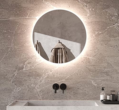 Schaere Specchio da bagno rotondo con illuminazione a LED a intensità variabile a cambiamento di colore e riscaldamento a specchio, serie 60 cm 7010