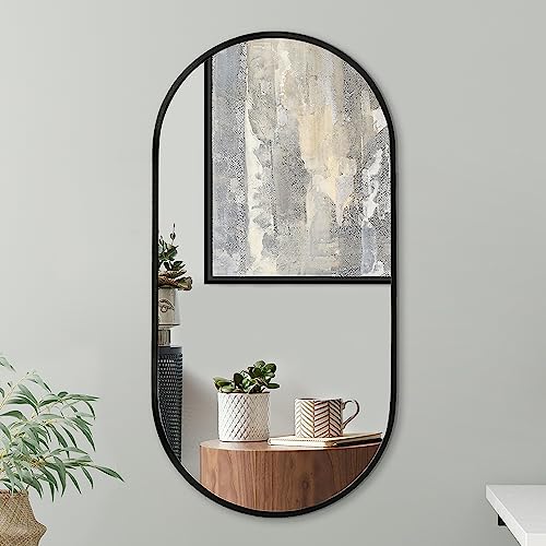 Americanflat Specchio Ovale da 51x99 cm Elegante Specchio Ovale Bagno, Salotto e Camera da Letto con Bordo Nero Specchio da Parete Moderno con Cornice Grande Specchio Ovale da Parete