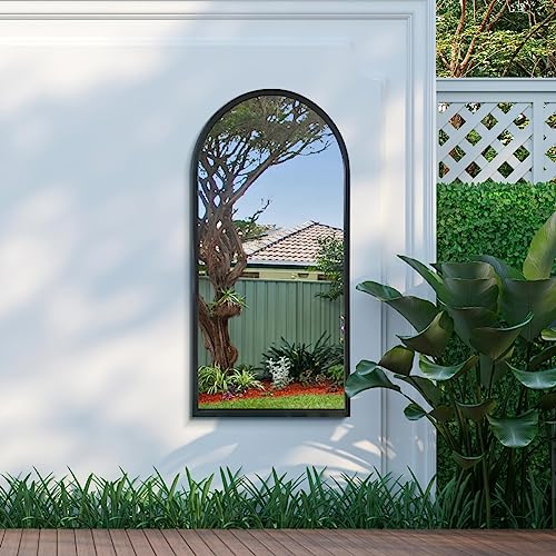 MirrorOutlet The Arcus Specchio da parete da giardino con cornice in metallo nero, 120 cm x 60 cm, con cornice in metallo nero, 2 cm di larghezza e 3 cm di profondità