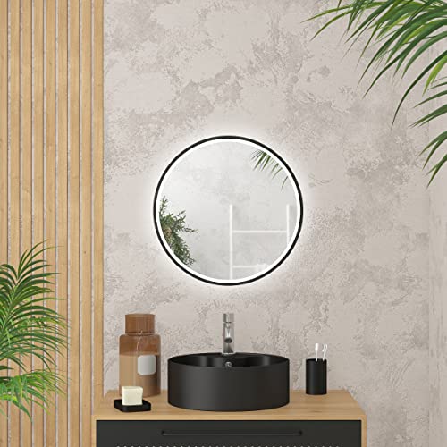 AURLANE Specchio da bagno rotondo con illuminazione a LED e contorno nero Ø50 cm GO Black LED