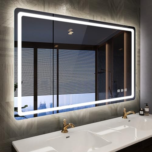 STARLEAD Specchio-Bagno-con-Luce 100x70 cm, Specchio-Retroilluminato-Bagno con Bluetooth, 3 Temperature Colore, Dimmerabile, Antifog, Funzione Memoria, IP44 Specchio-Bagno-LED, Orizzontale/Verticale