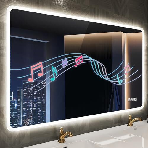 STARLEAD Specchio-Bagno-con-Luce 100x70 cm, Specchio-Bagno-LED con Bluetooth, 3 Temperature Colore, Dimmerabile, Antifog, IP44 Specchio-Bagno, Funzione Memoria, Orizzontale & Verticale