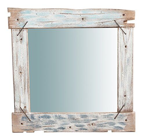 Biscottini Specchio vintage 61x61x3 cm   Specchio da parete in legno massello   Specchio bagno e specchio camera da letto   Specchio vintage da parete